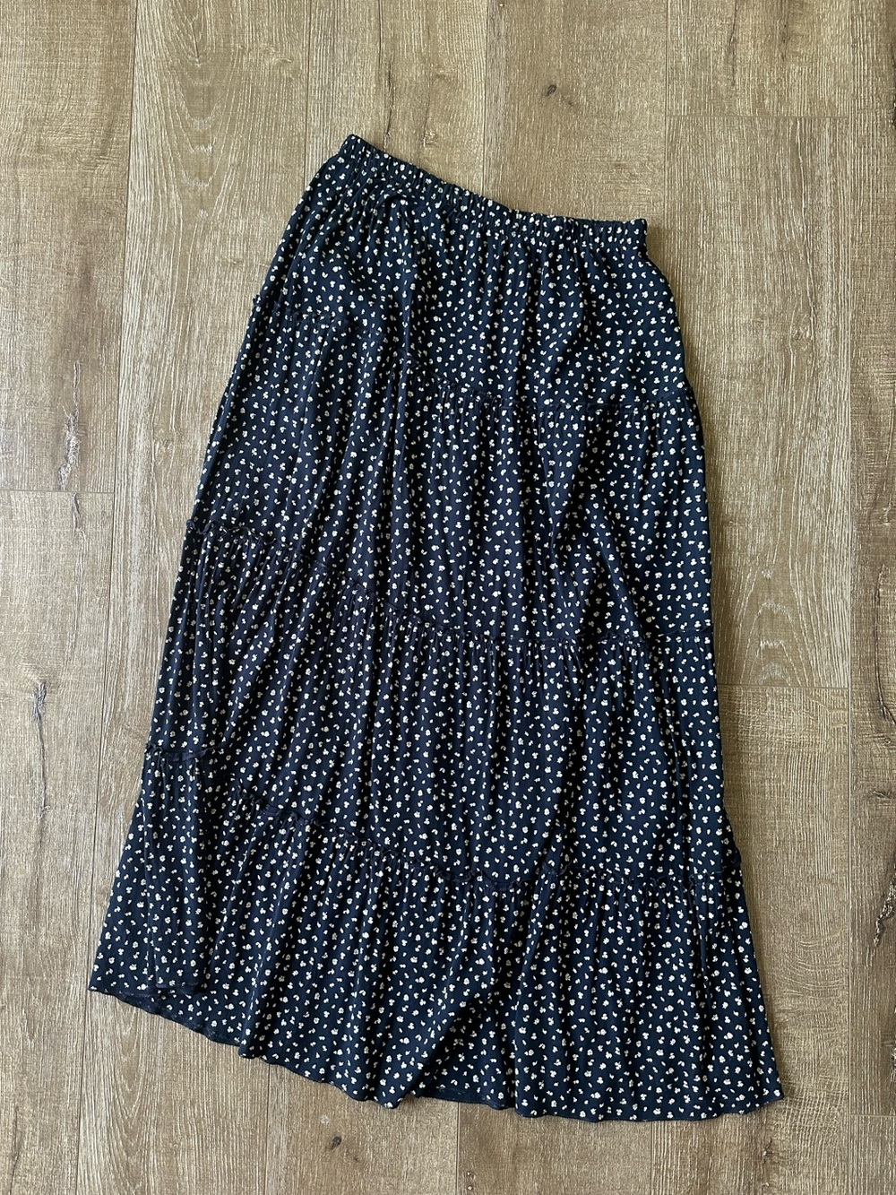 Brandy Melville NavyTiered Maxi Skirt with White/Cream FloralPrint
